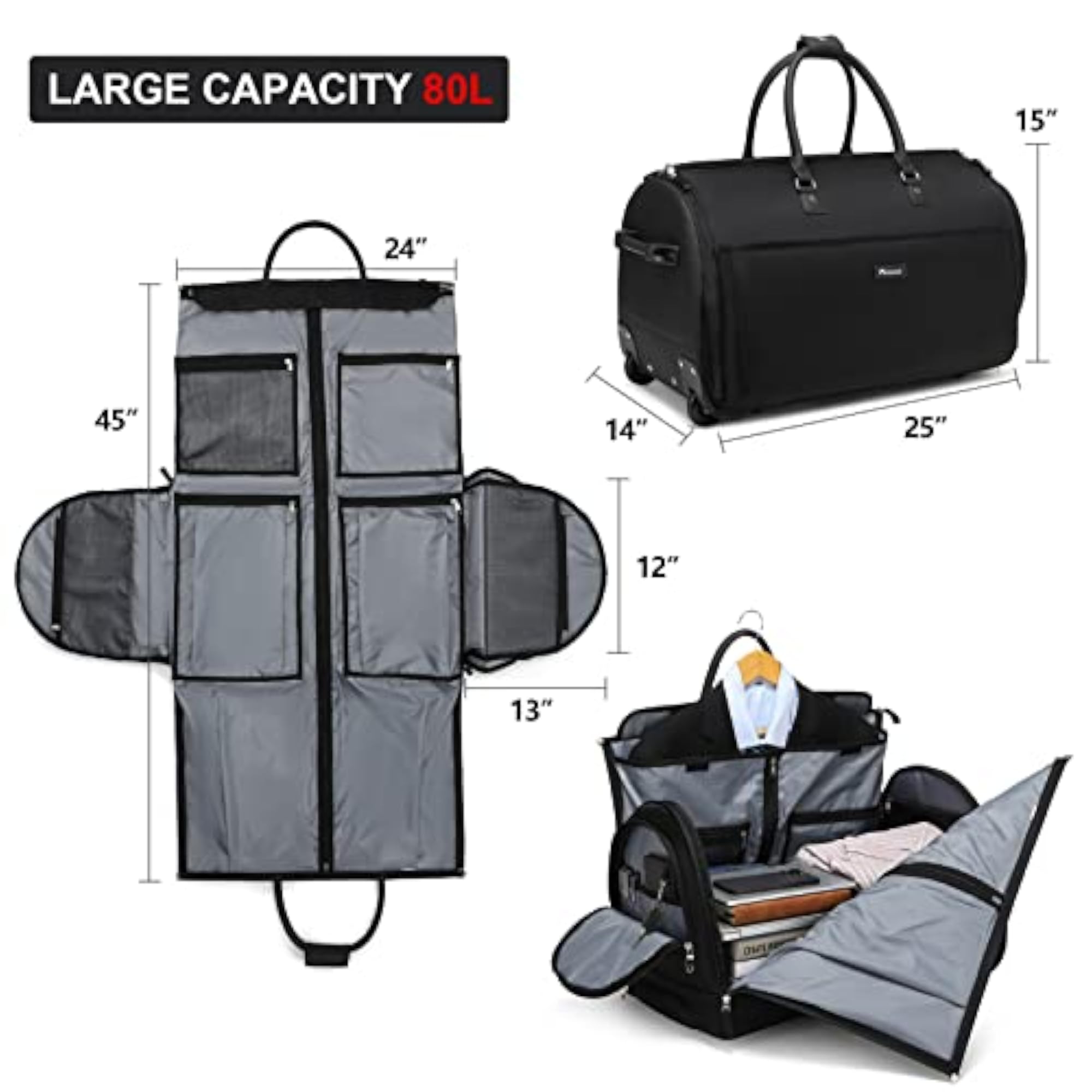 Rolling Garment Bag with Shoe Pouch for Travel
